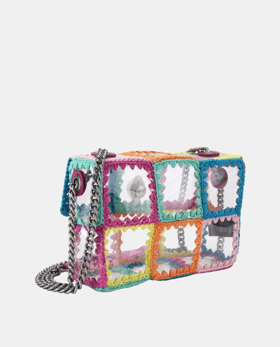 Mala Média Kensington em Vinil e Crochet Multicolor-3