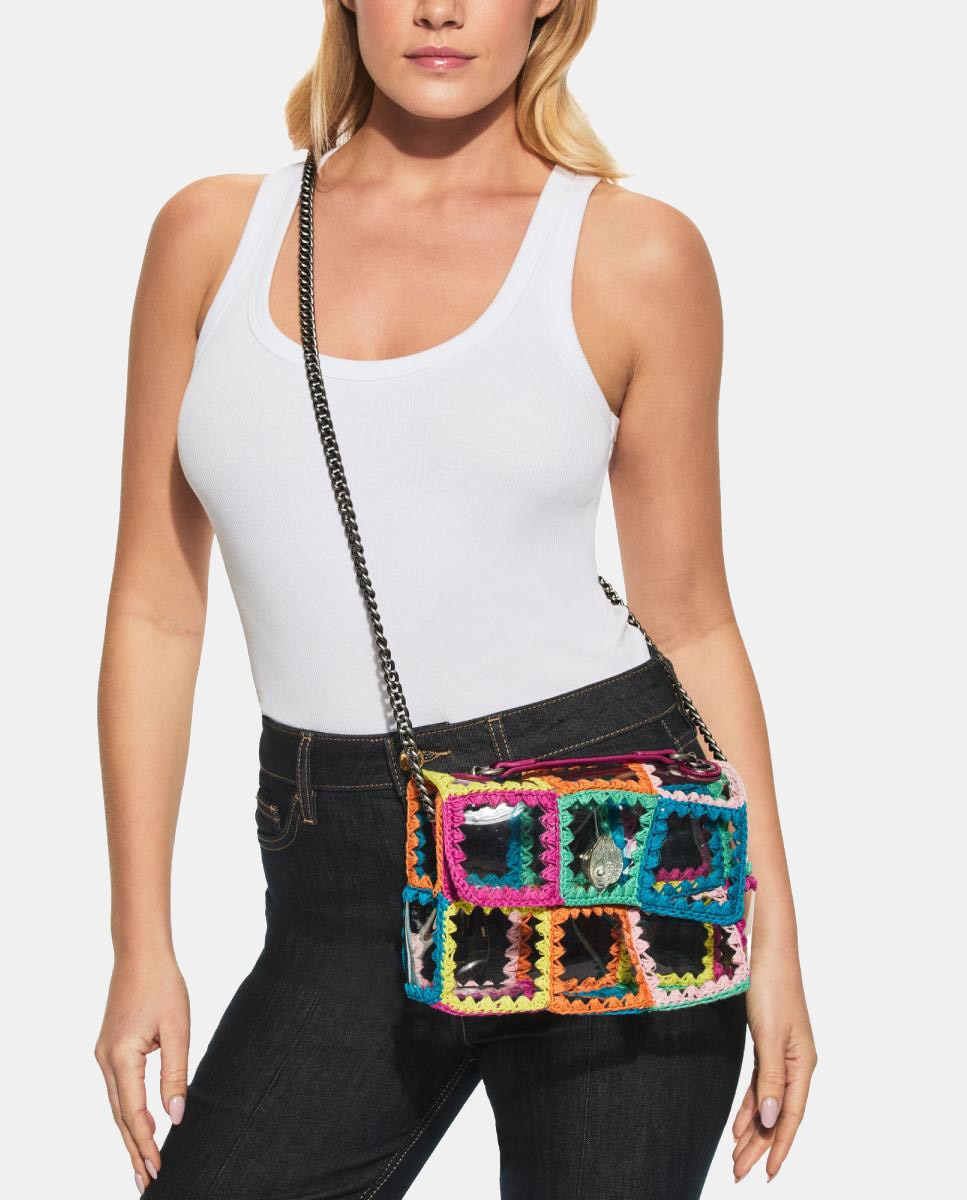 Mala Média Kensington em Vinil e Crochet Multicolor-6