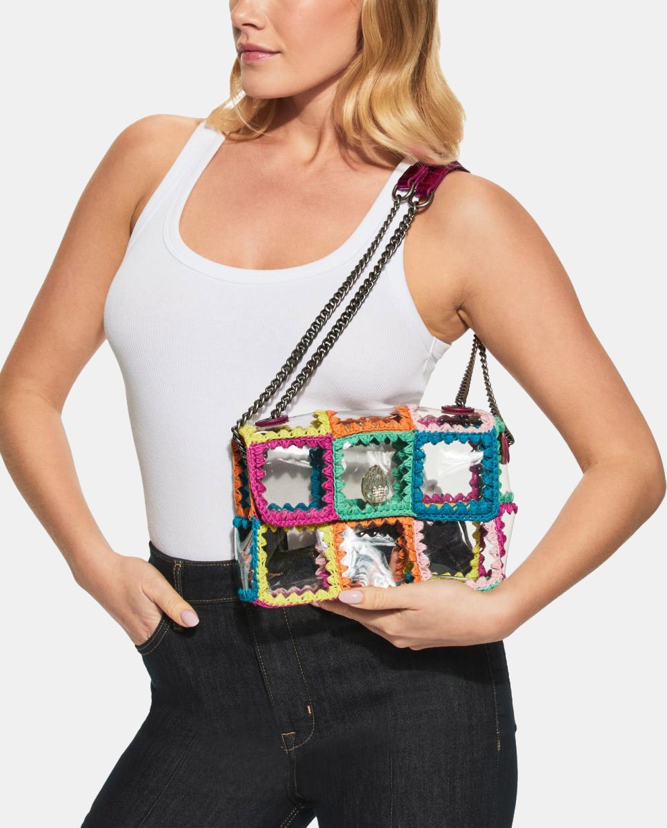 Mala Média Kensington em Vinil e Crochet Multicolor-7