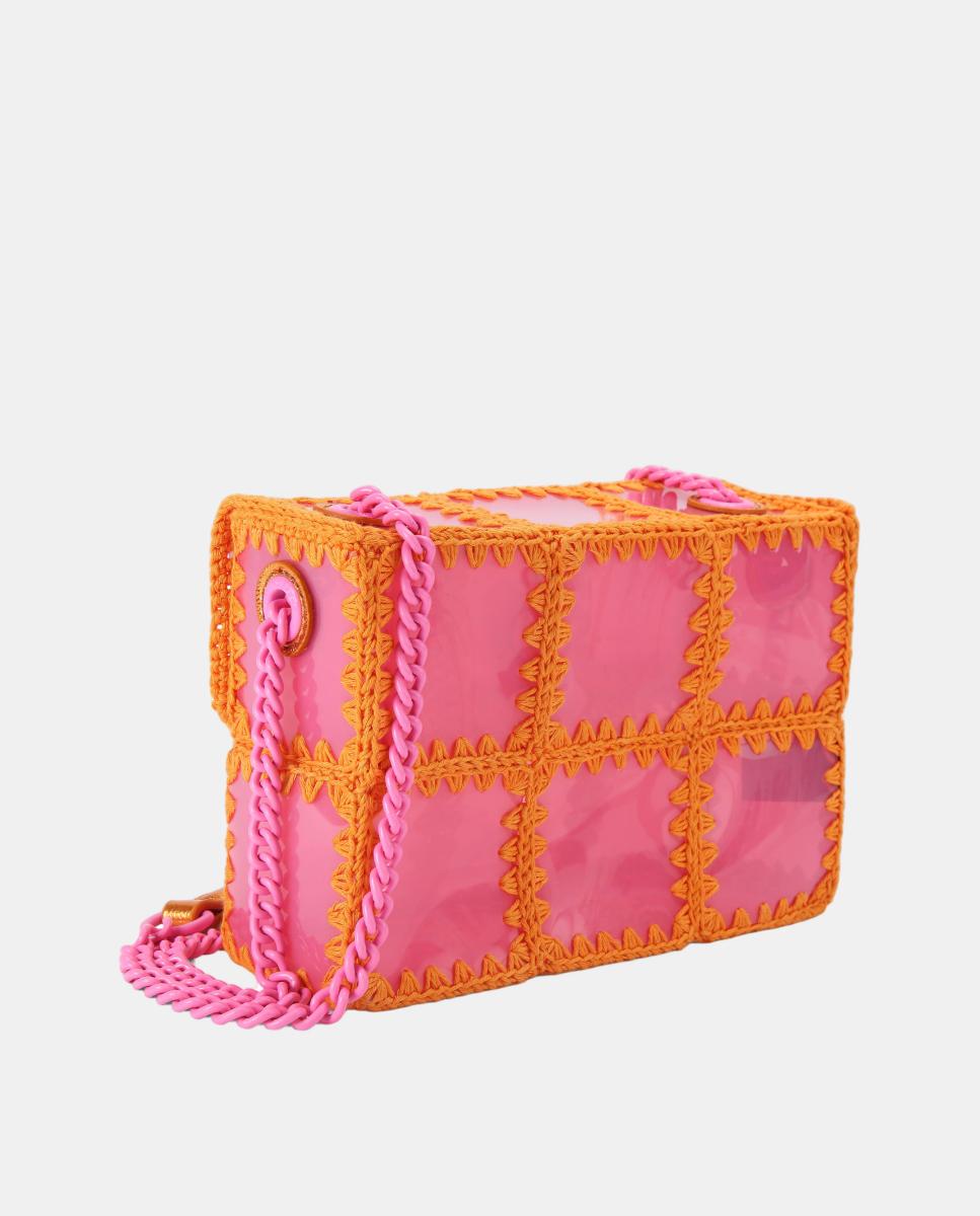 Mala Kensington Média em Crochet Rosa-3