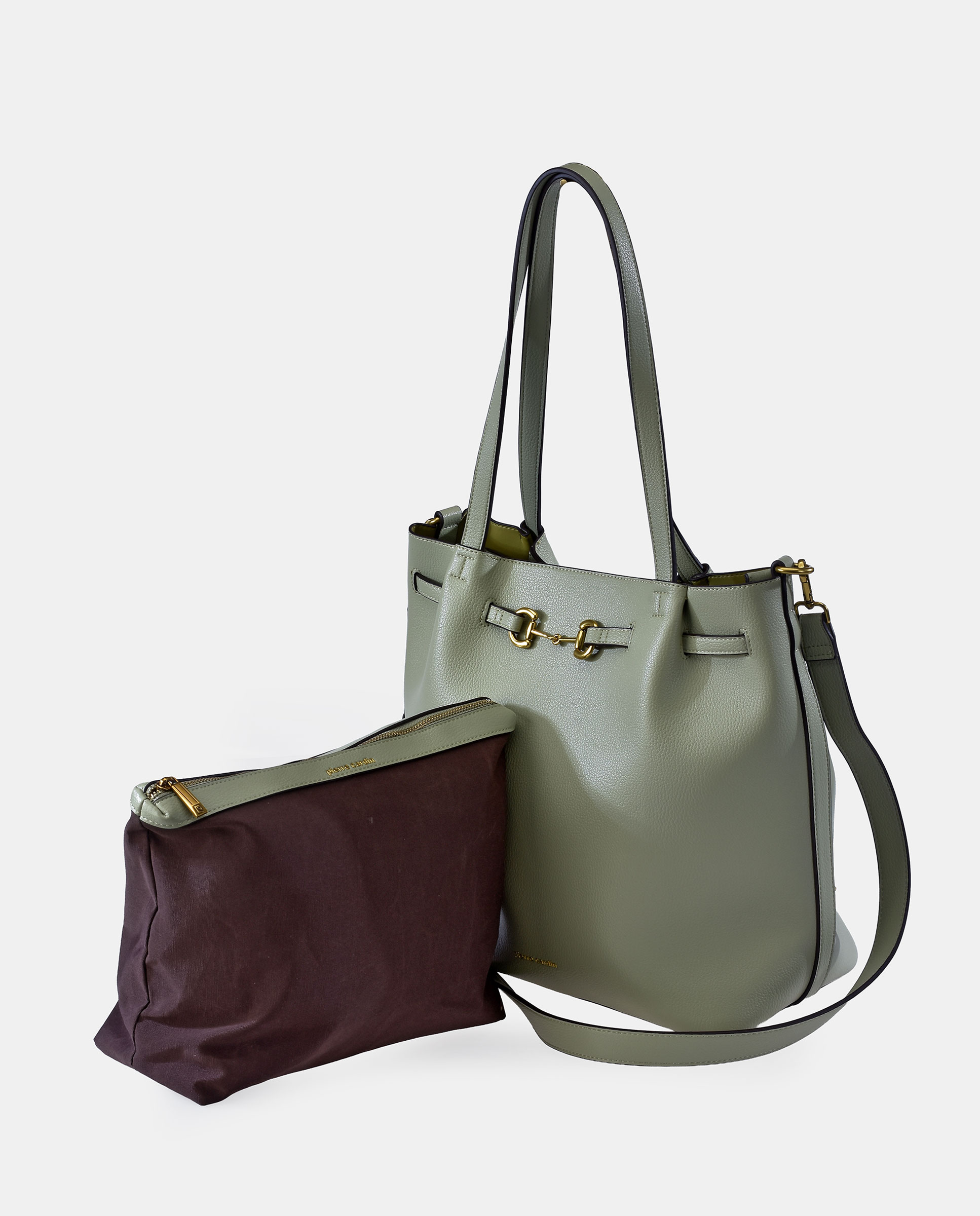 Mala Shopper de Alça Dupla Comprida em PU Verde Água-3