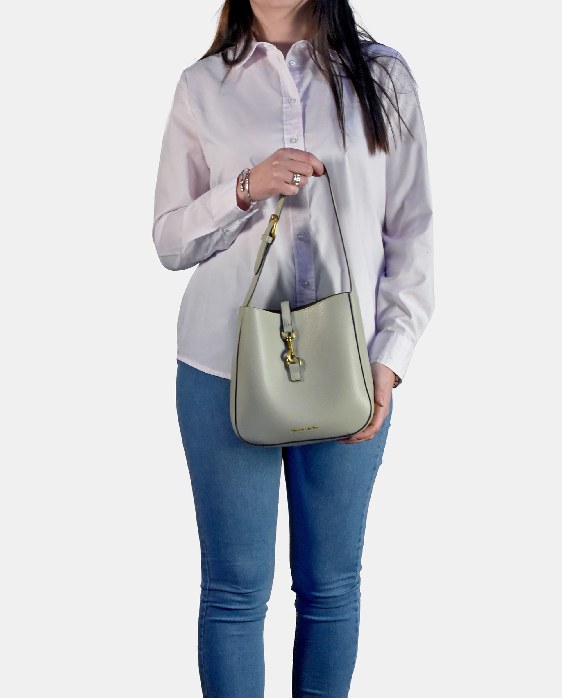 Mala Shopper em PU com Mosquetão Verde Água-4