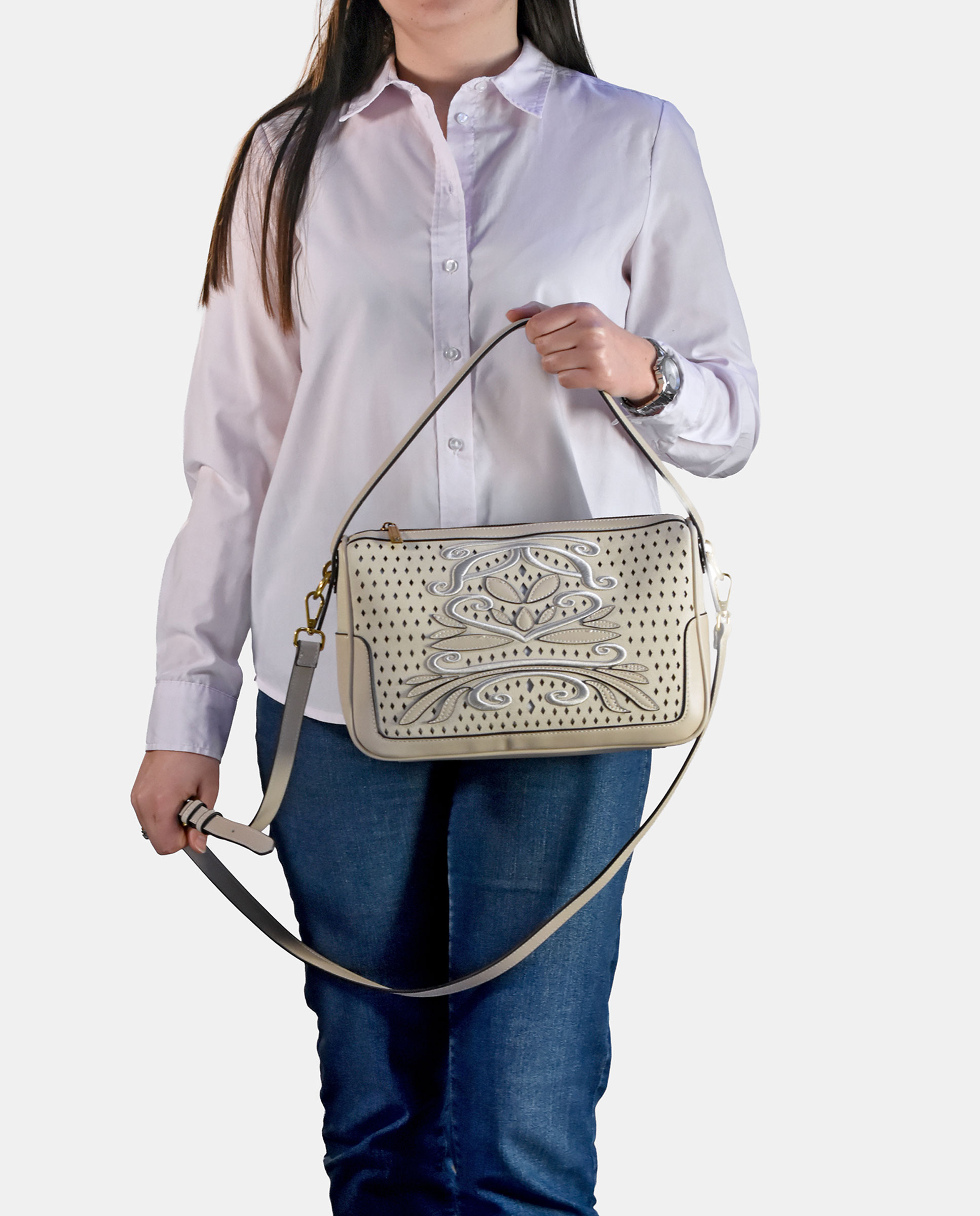 Bolso de hombro de Pierre cardin en P.U. bordado - Blanco hielo Blanco hielo-4