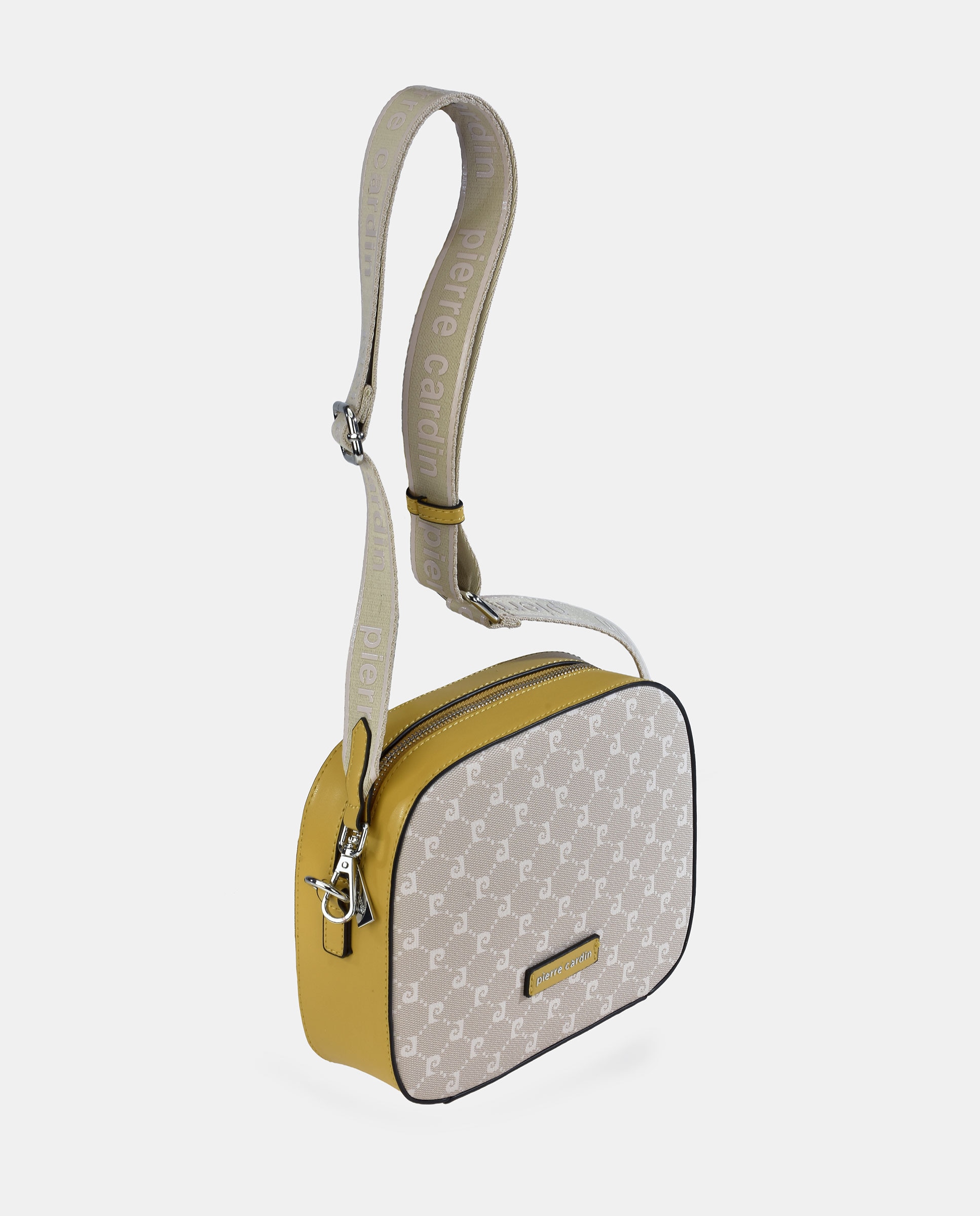 Mala Crossbody com Alça de Tiracolo Larga em Lona P.U. e Logótipo Amarelo-2
