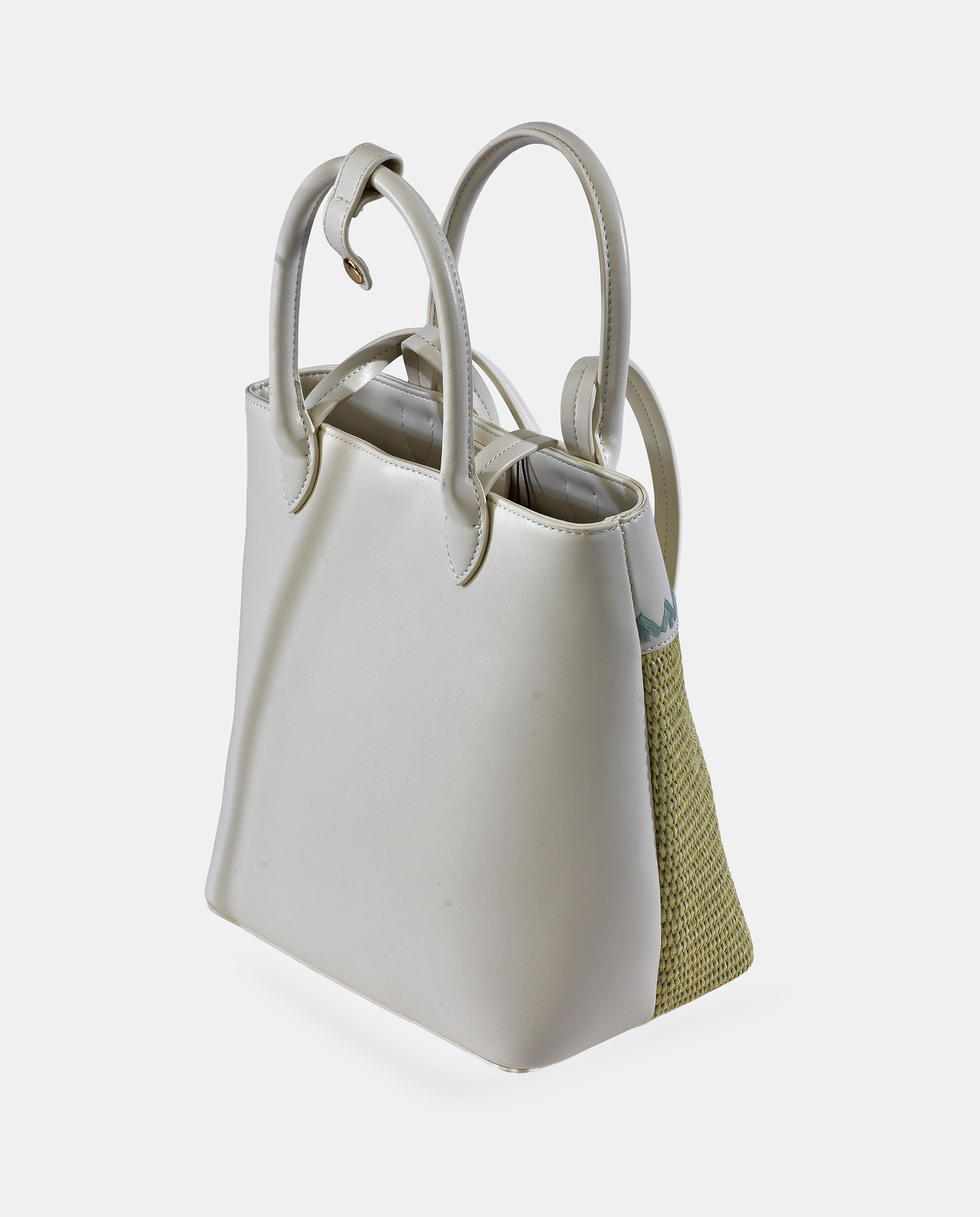 Mala Shopper de Alça Dupla em Ráfia e PU Verde Água-3