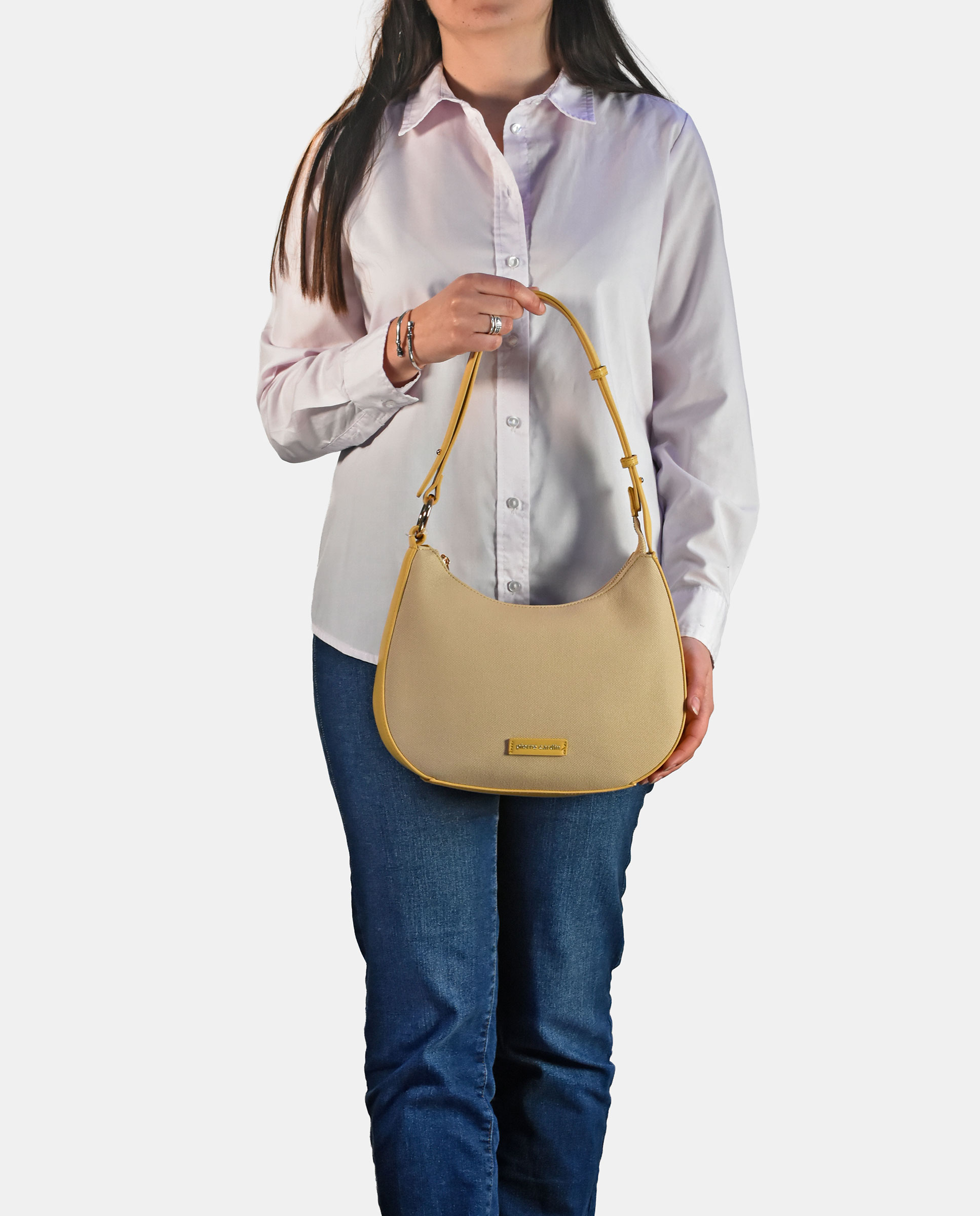 Bolso hobo Pierre Cardin con asa larga en P.U. - Amarillo Amarillo-4