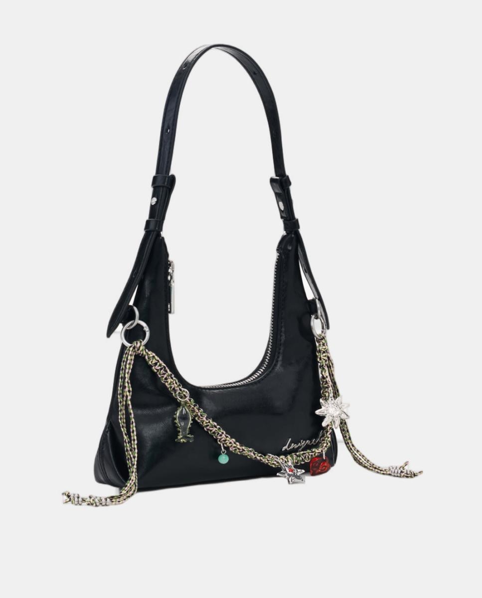 Mala Pequena com Efeito de Pele e Detalhes Metálicos Preto-3