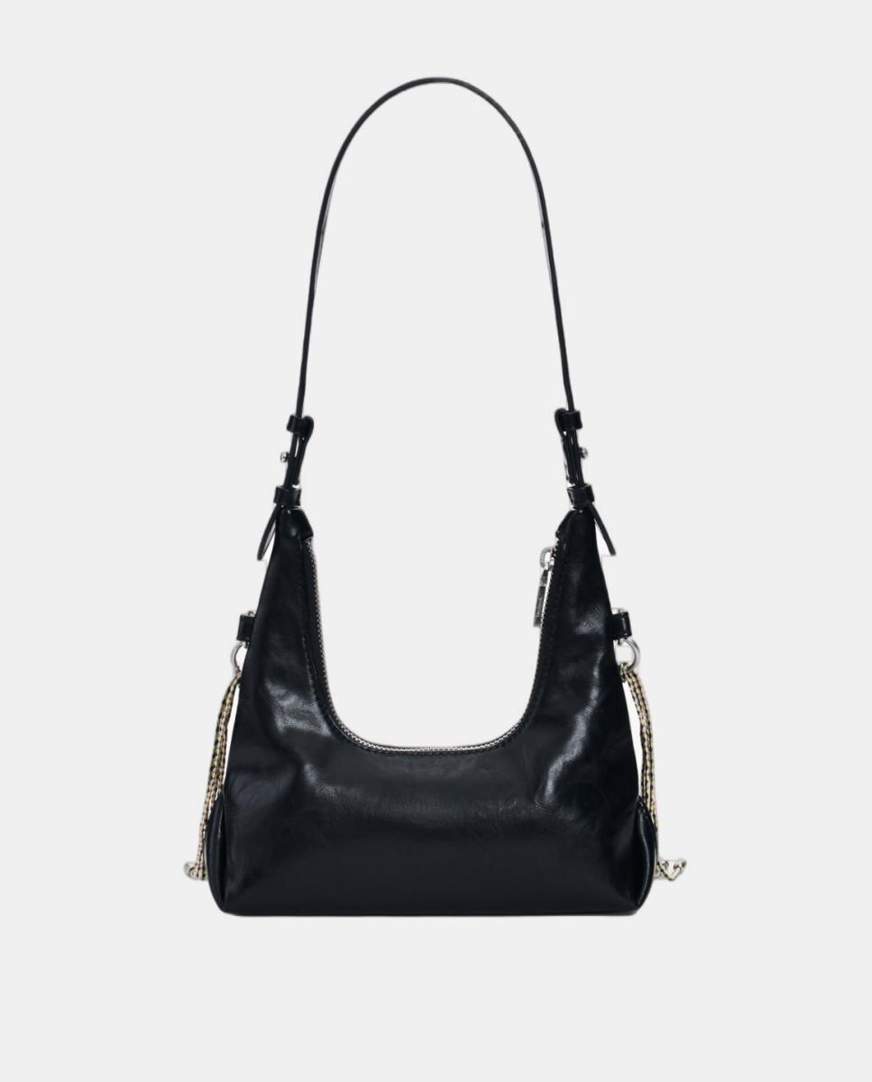 Mala Pequena com Efeito de Pele e Detalhes Metálicos Preto-4