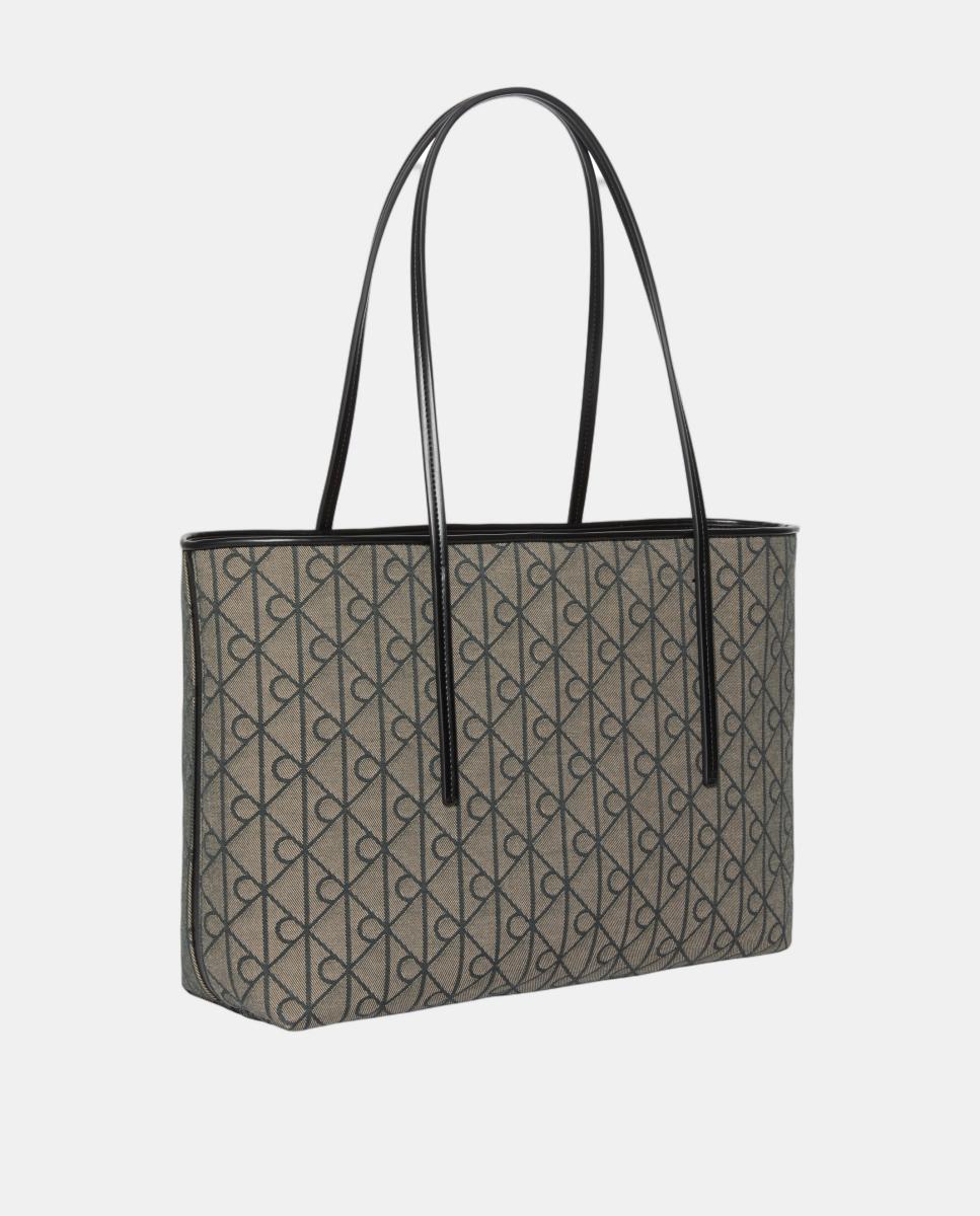 Mala Tipo Tote com EStampado de Monograma Emblem em Acabamento Jacquard Preto-2
