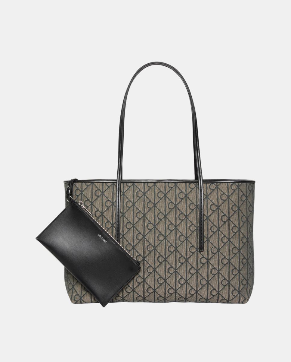 Mala Tipo Tote com EStampado de Monograma Emblem em Acabamento Jacquard Preto-4