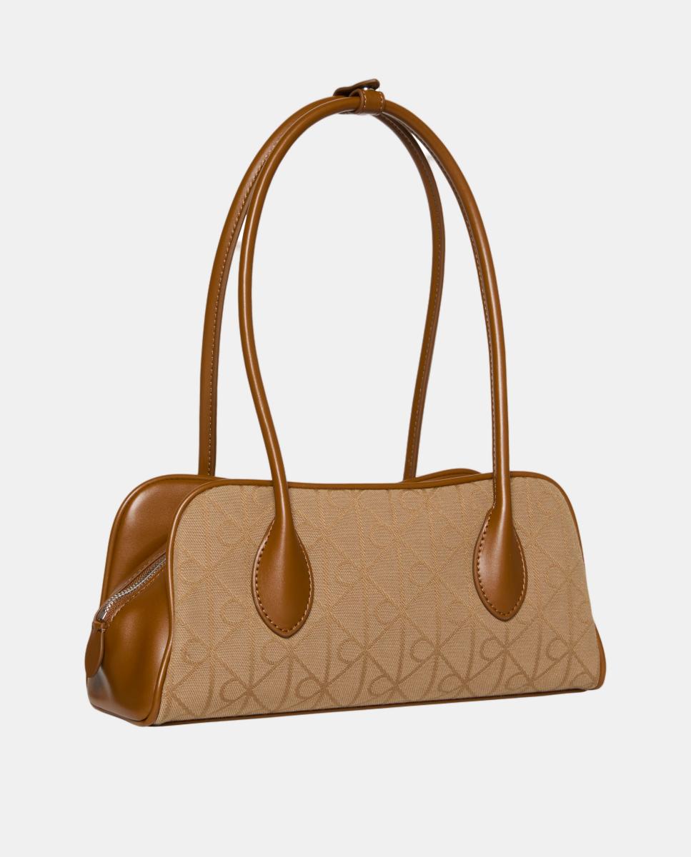 Mala de Ombro Trio com Estampado de Monograma Emblem em Jacquard Bege-2