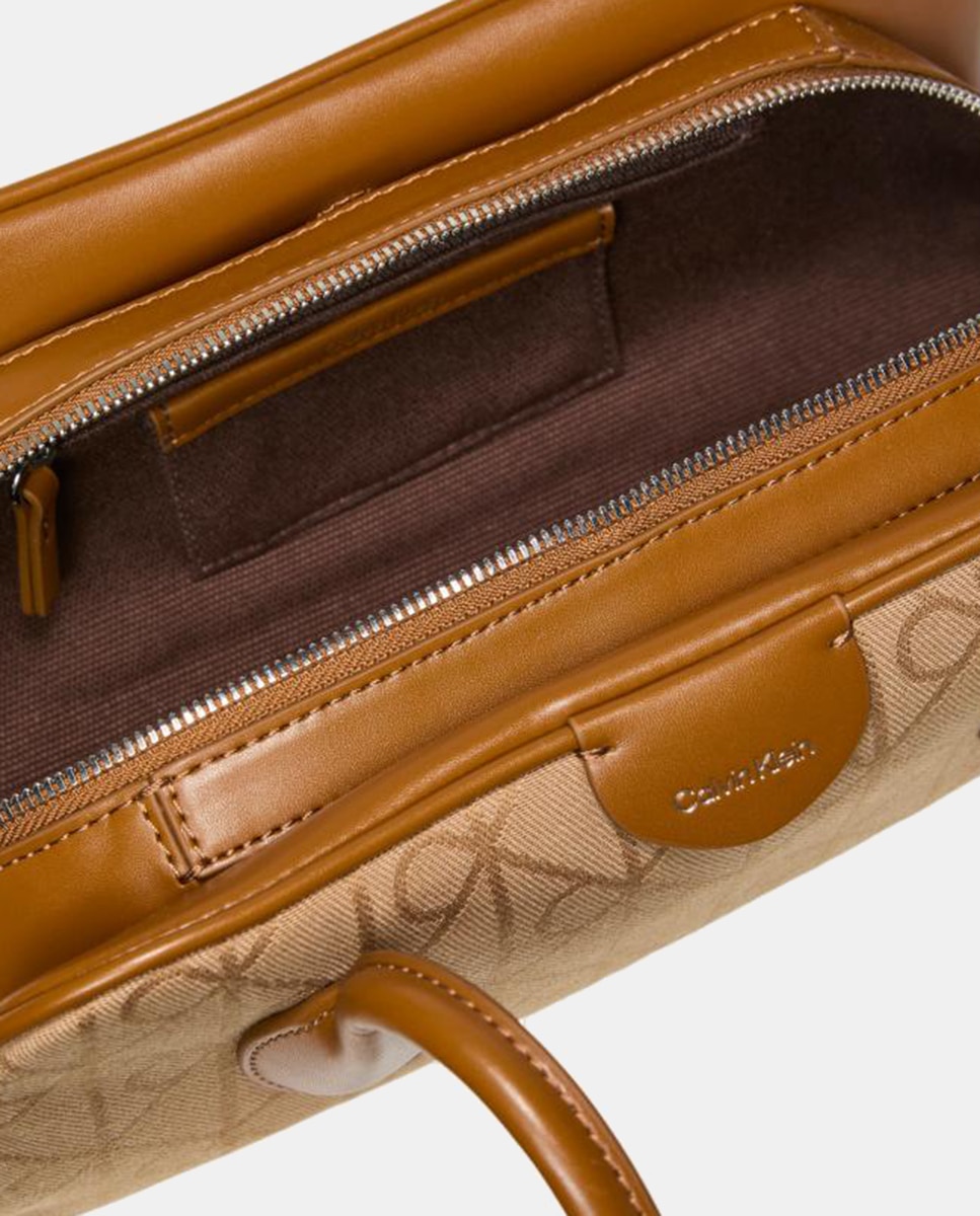 Mala de Ombro Trio com Estampado de Monograma Emblem em Jacquard Bege-3