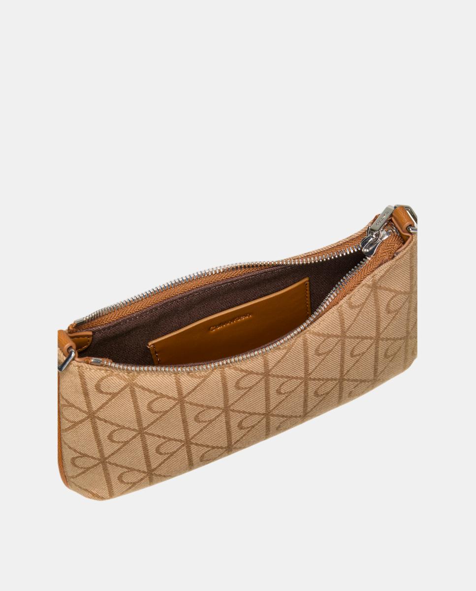 Mala a Tiracolo com Estampado em Jacquard Bege-2