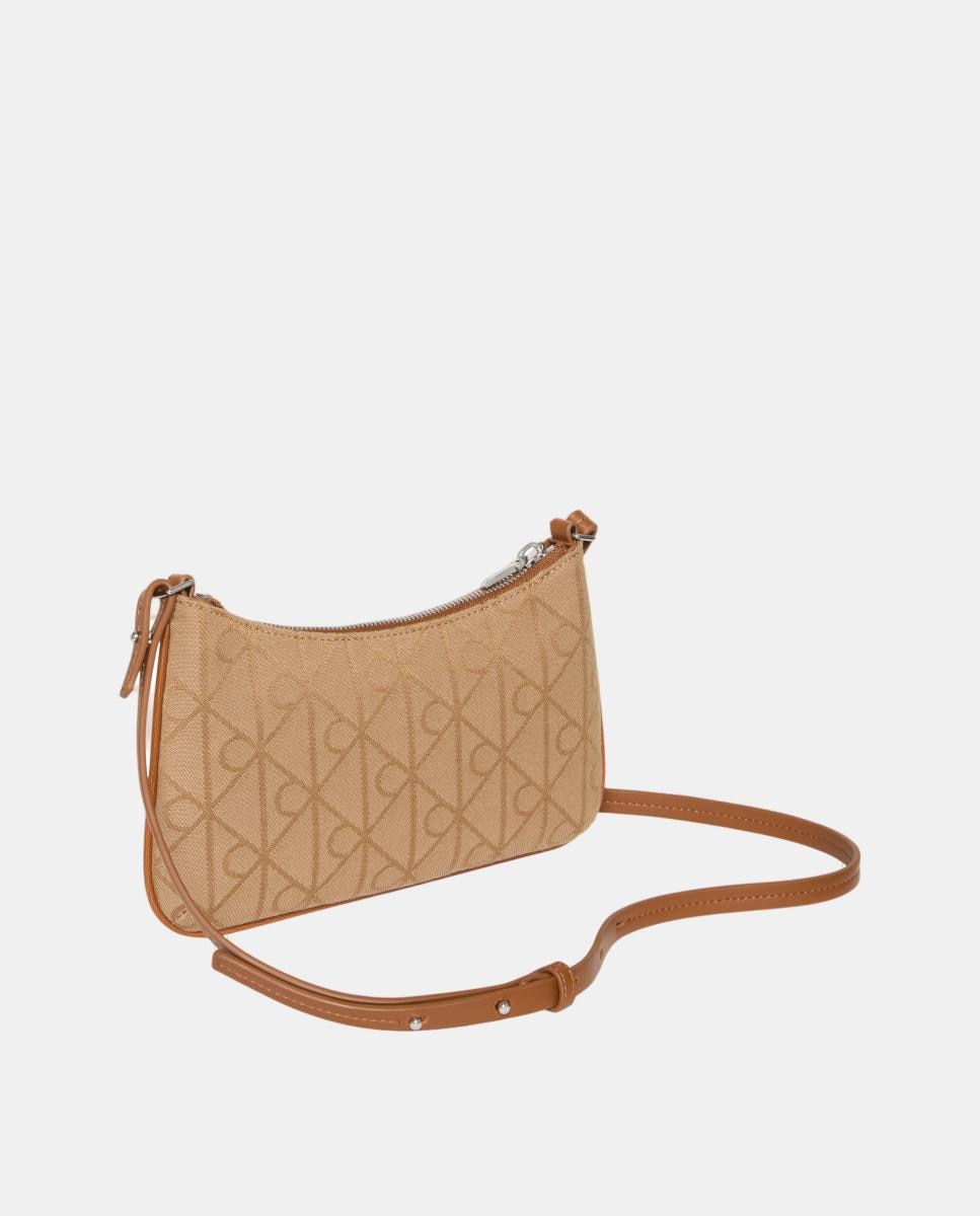 Mala a Tiracolo com Estampado em Jacquard Bege-3