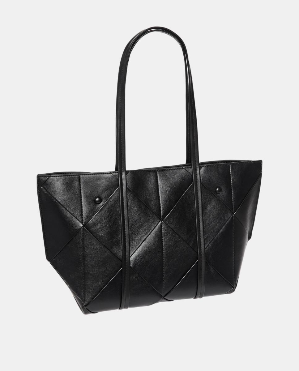 Mala Shopper Média com Acabamento Entrançado Preto-2