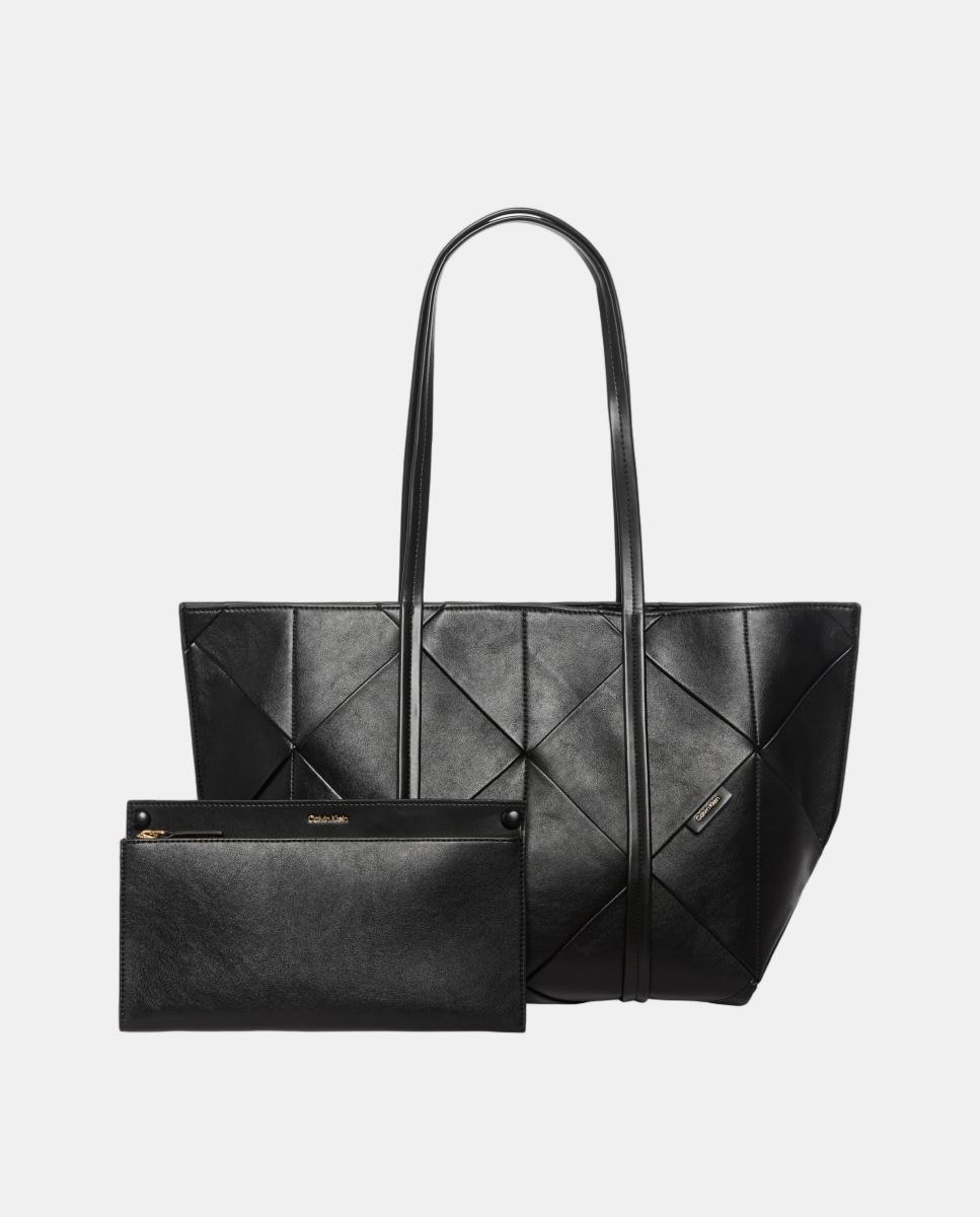 Mala Shopper Média com Acabamento Entrançado Preto-3
