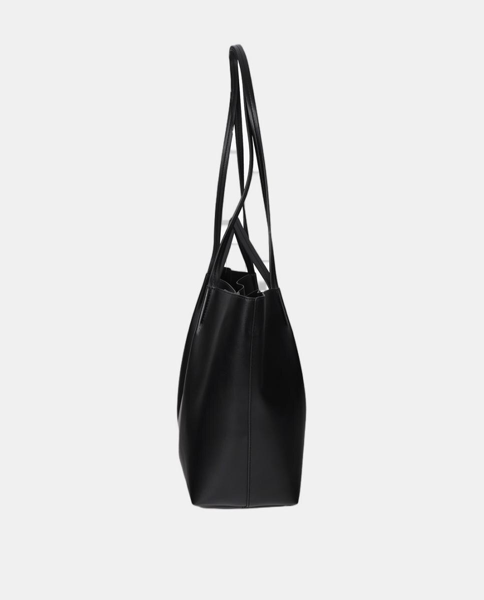 Mala Shopper de Efeito de Couro Preto-3
