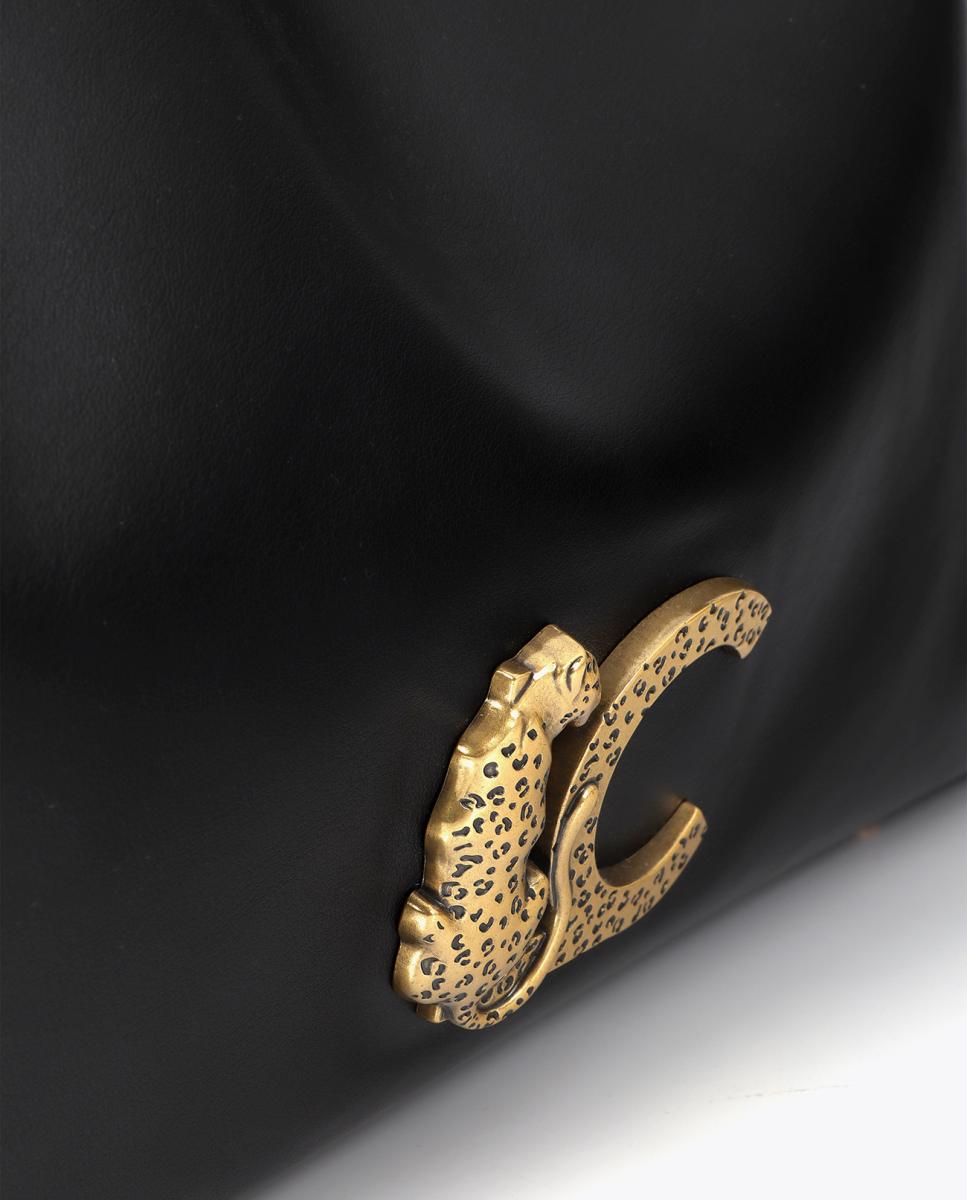 Mala Shopper de Efeito de Couro Preto-6