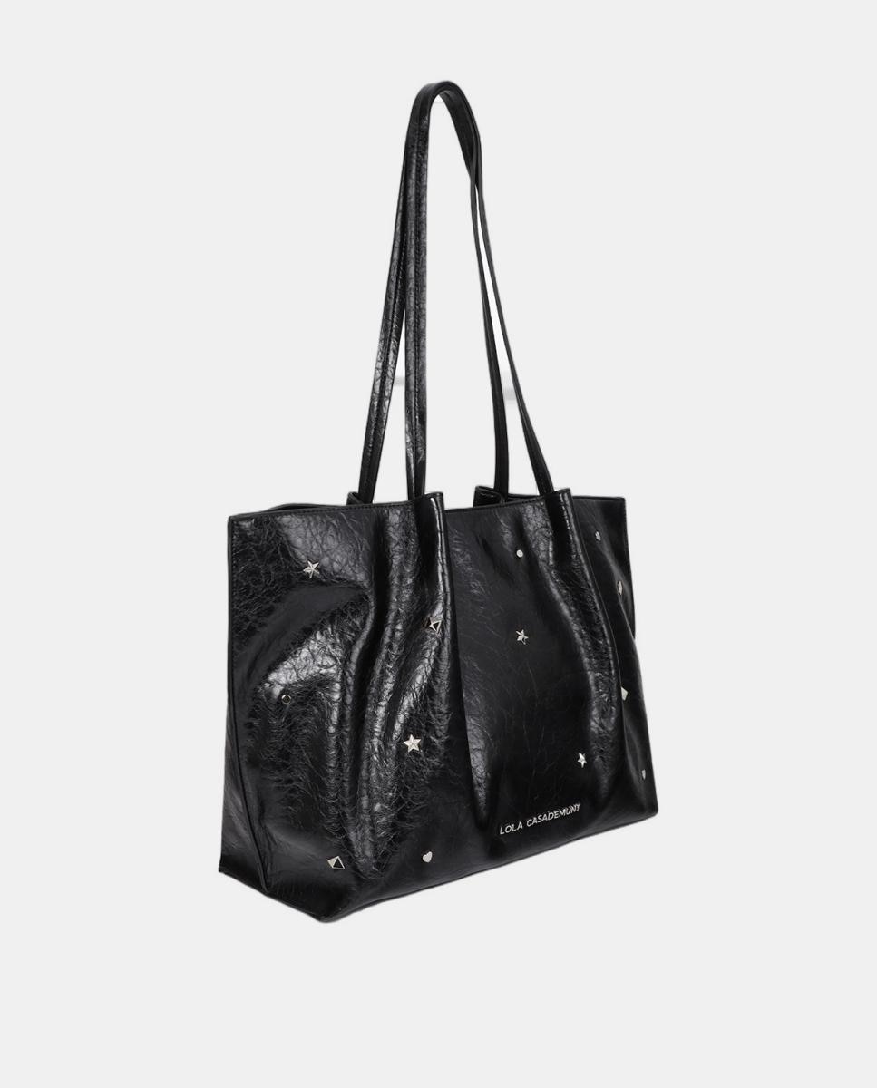 Mala Shopper com Estrela e Coração com Rebites Preto-2
