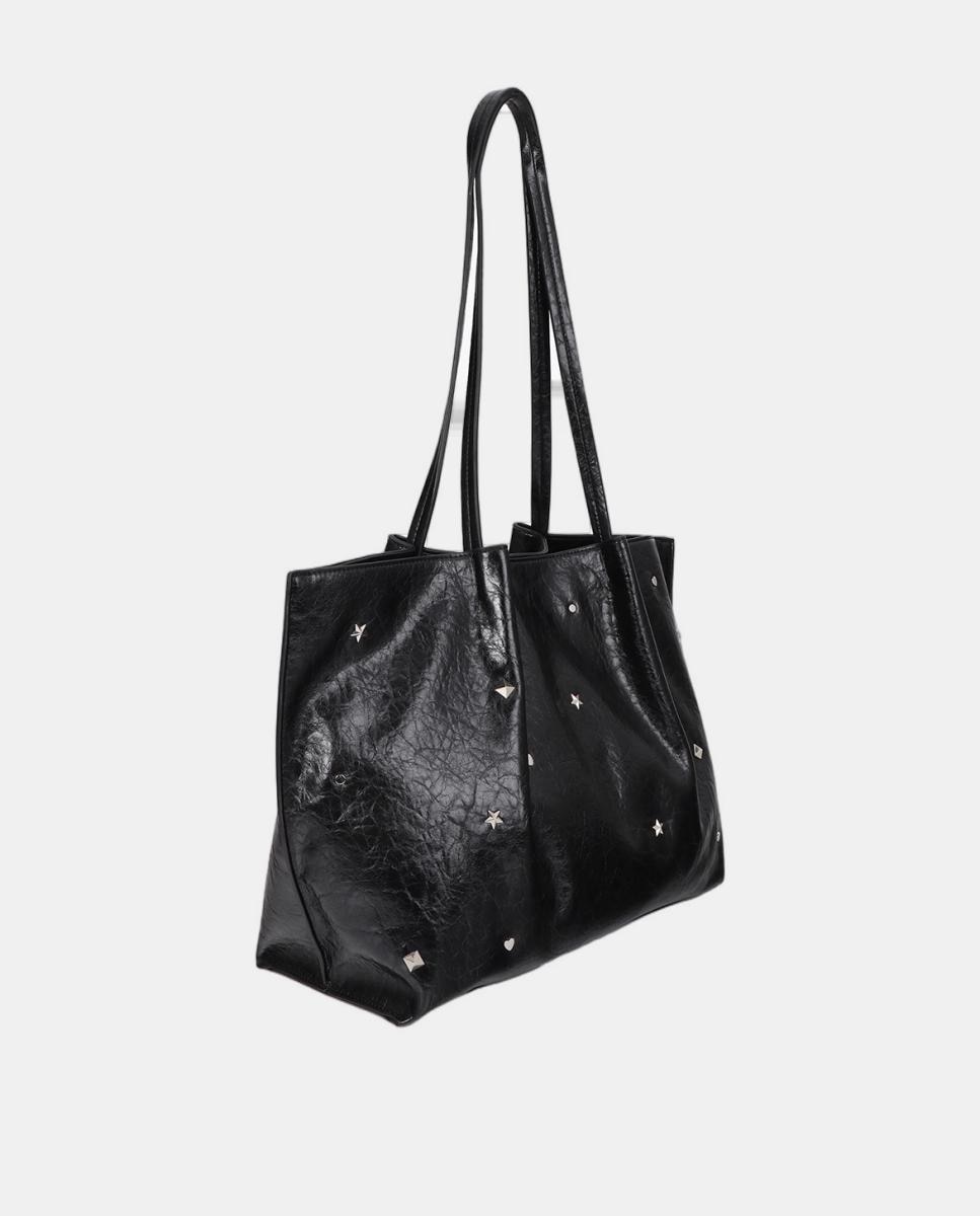 Mala Shopper com Estrela e Coração com Rebites Preto-4