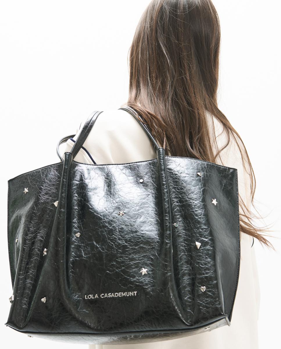 Mala Shopper com Estrela e Coração com Rebites Preto-7