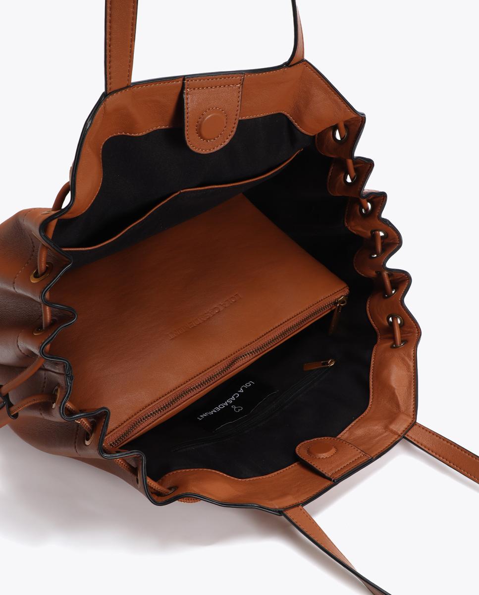 Mala Shopper com Detalhe de Corrente Camel-5