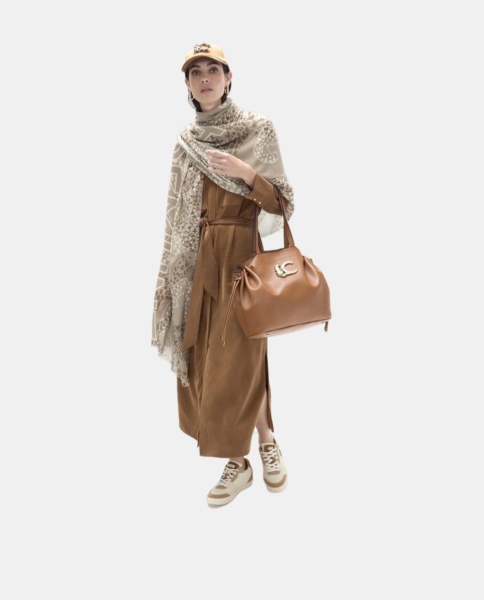 Mala Shopper com Detalhe de Corrente Camel-7