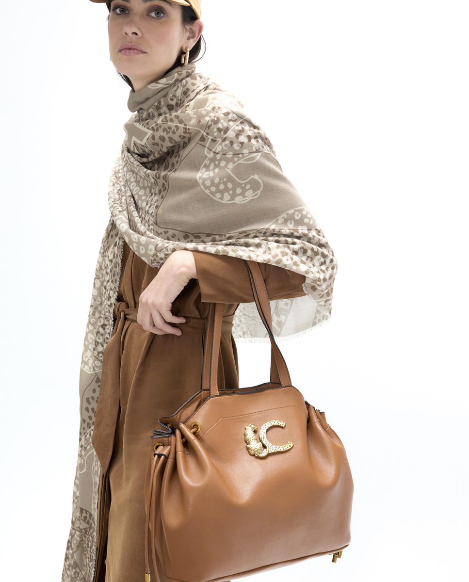 Mala Shopper com Detalhe de Corrente Camel-8