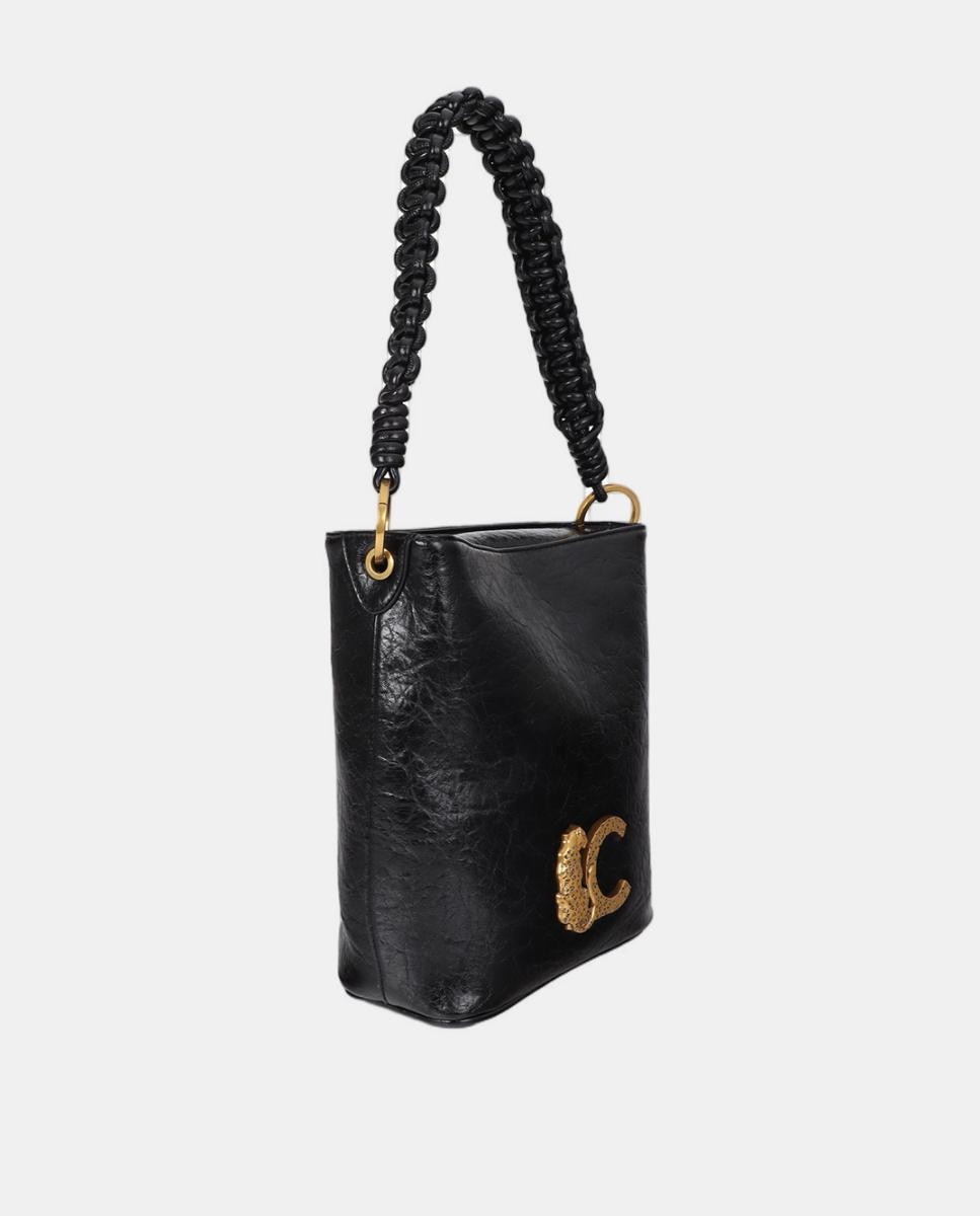 Mala Hobo com Detalhe de Alça Entrançada Preto-2