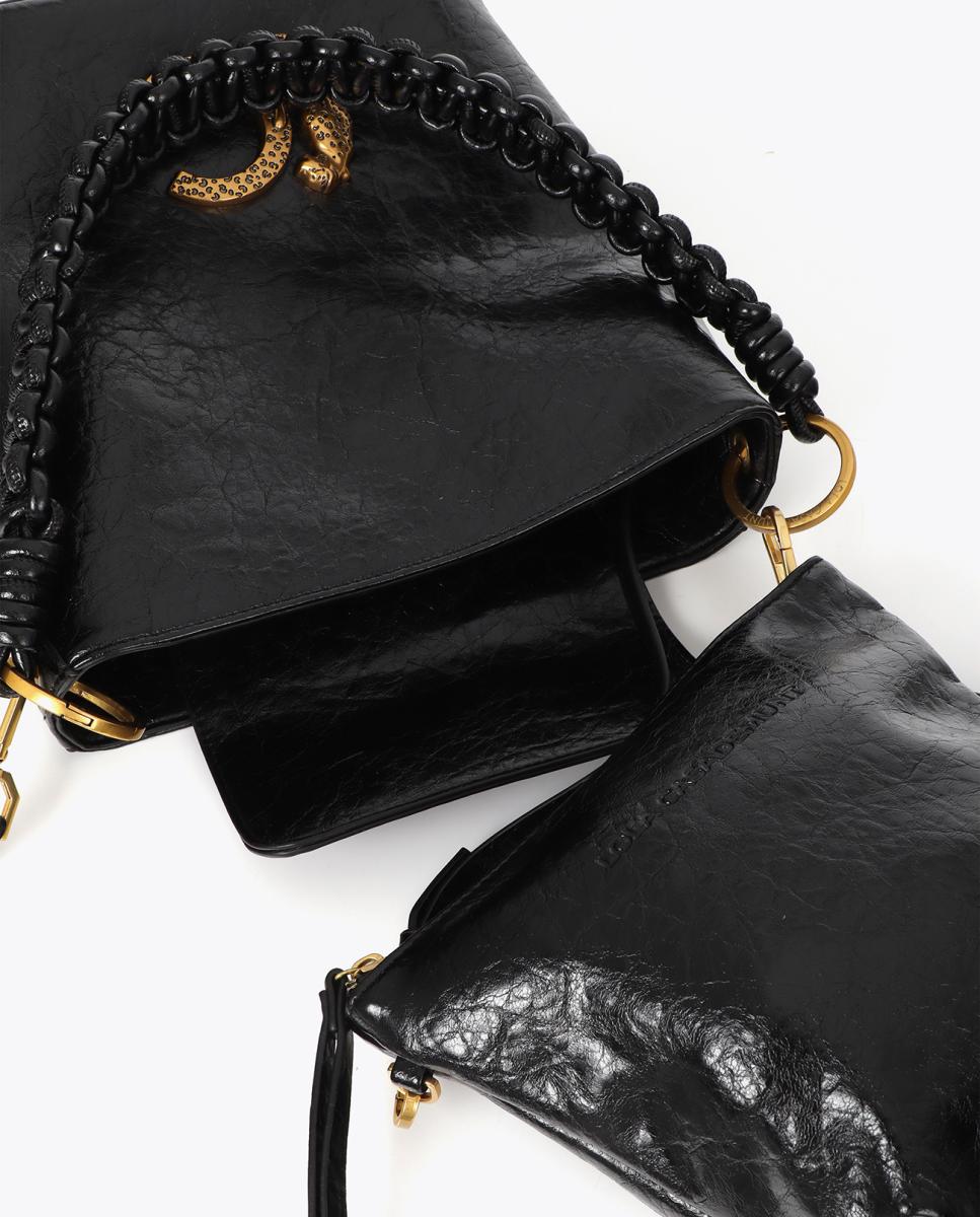Mala Hobo com Detalhe de Alça Entrançada Preto-5