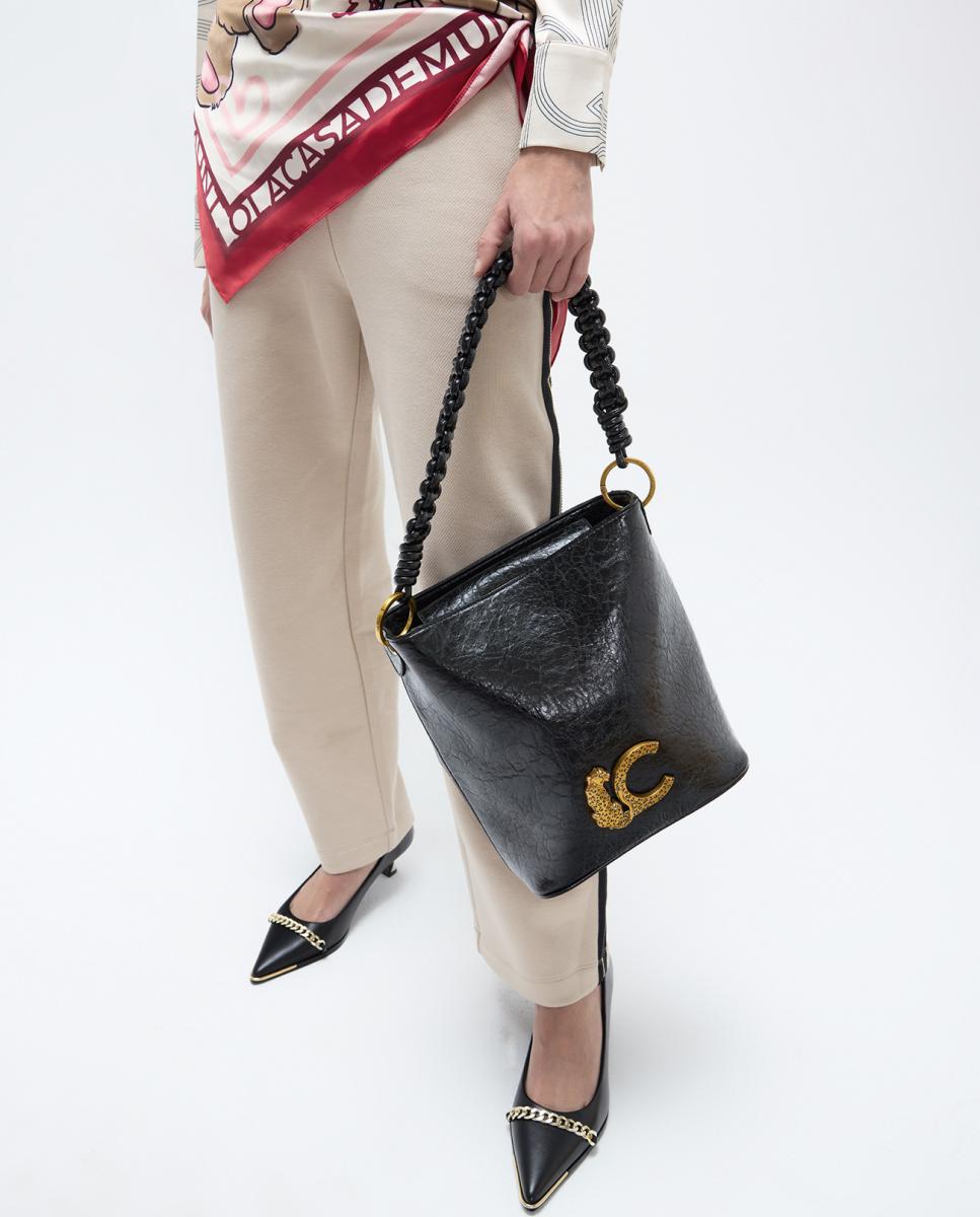 Mala Hobo com Detalhe de Alça Entrançada Preto-8