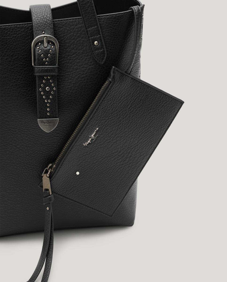 Mala Tipo Tote com Fivela Decorativa Preto-6