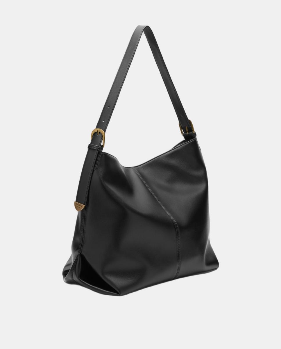 Mala Tipo Hobo Média com Fecho de Botão Magnético Preto-2