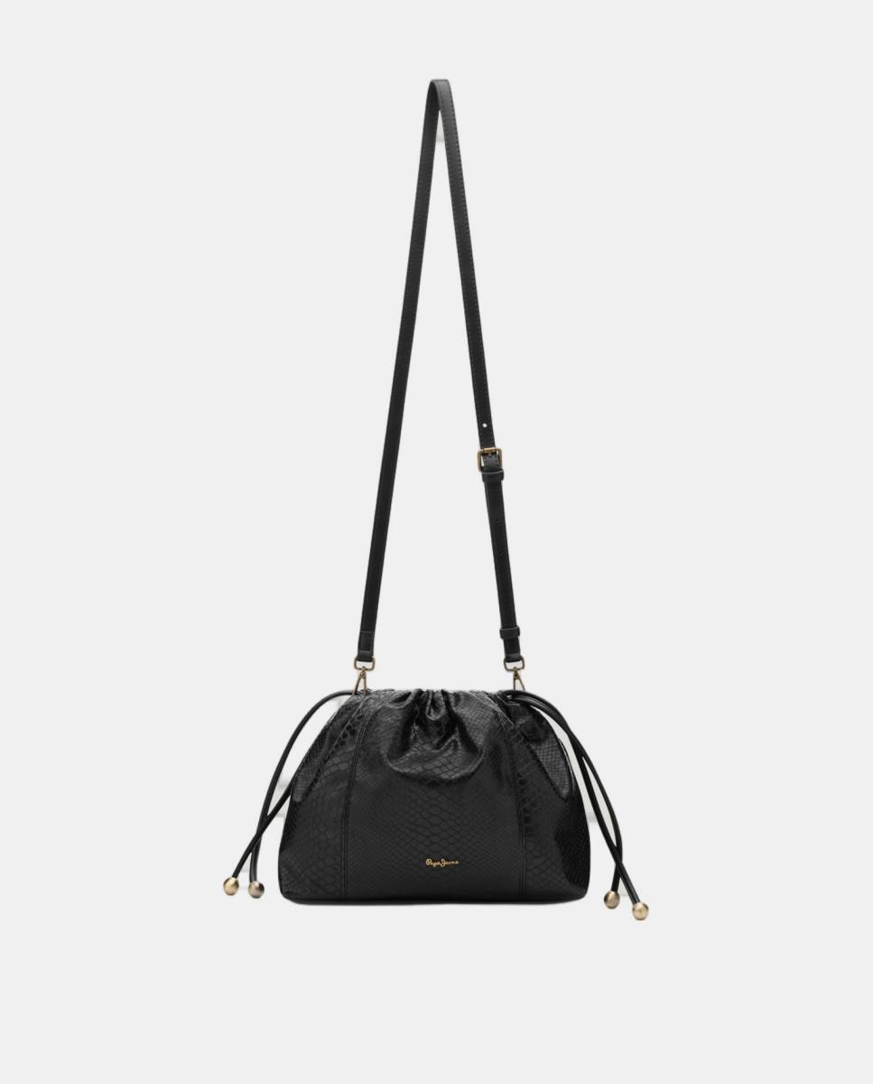 Mala Tipo Hobo com Efeito de Fecho Franzido Preto-2