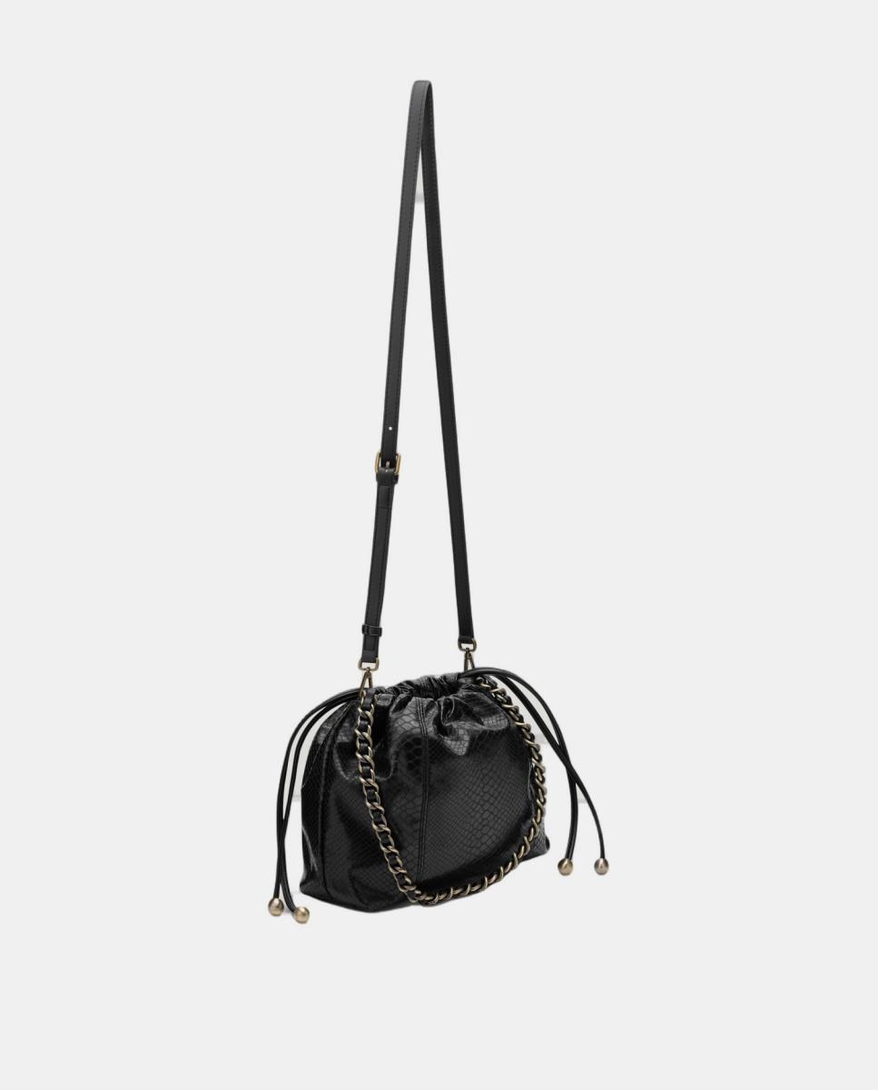 Mala Tipo Hobo com Efeito de Fecho Franzido Preto-3