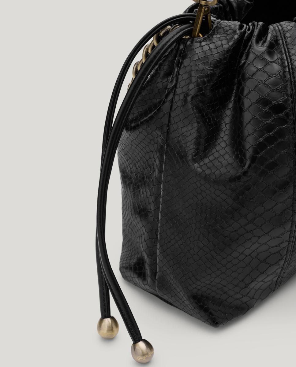 Mala Tipo Hobo com Efeito de Fecho Franzido Preto-4