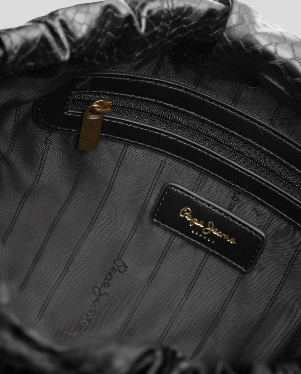 Mala Tipo Hobo com Efeito de Fecho Franzido Preto-5