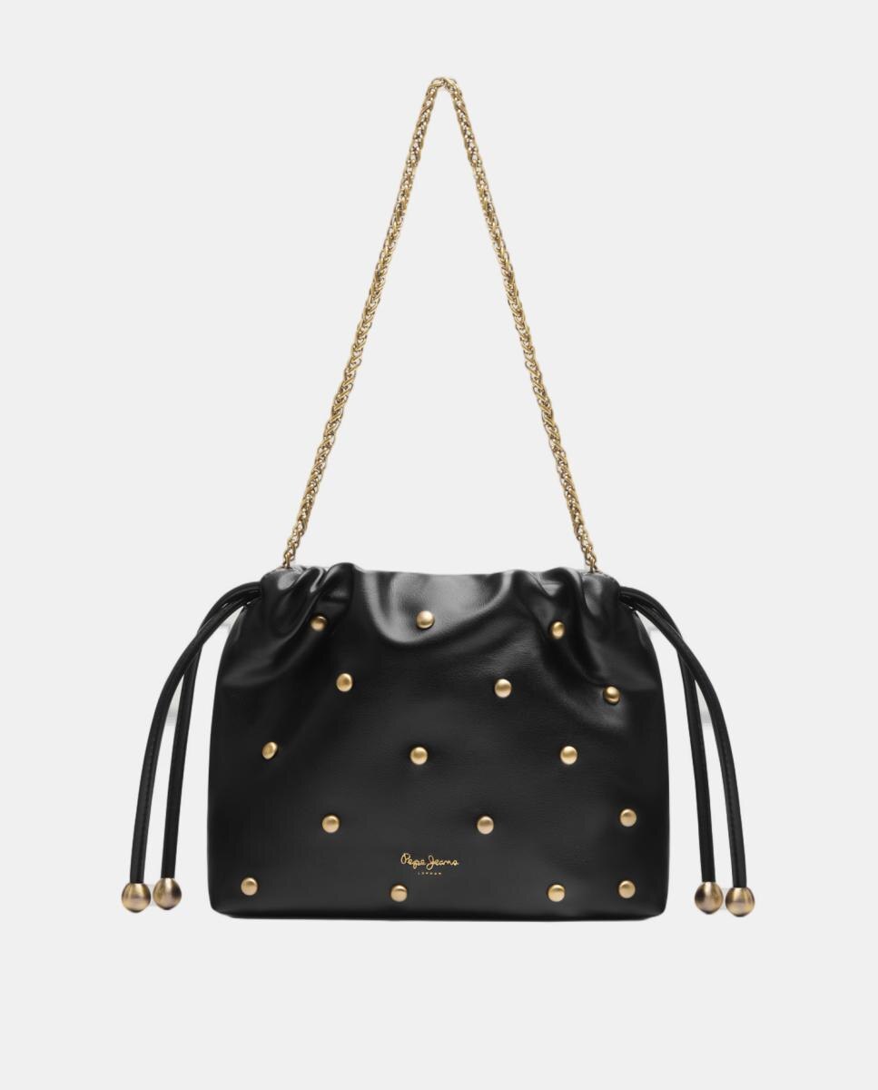 Imagem 0 de Mala Tipo Hobo com Efeito de Fecho Franzido e Tachas Decorativas