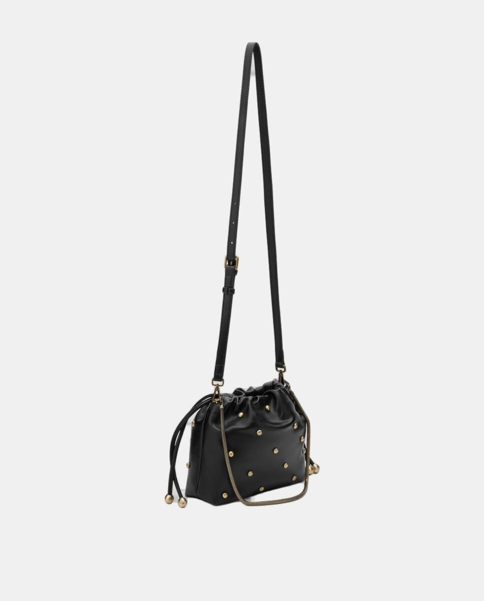 Mala Tipo Hobo com Efeito de Fecho Franzido e Tachas Decorativas Preto-3