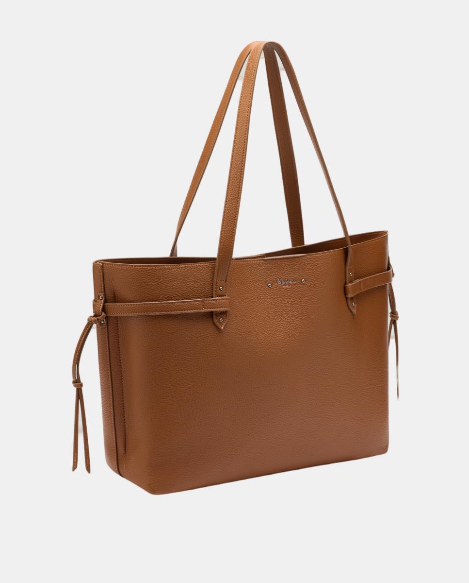 Mala Shopper com Fecho Magnético e Alça Dupla com Detalhe de Tiras Laterais Atadas e Logótipo Clássico Couro-2