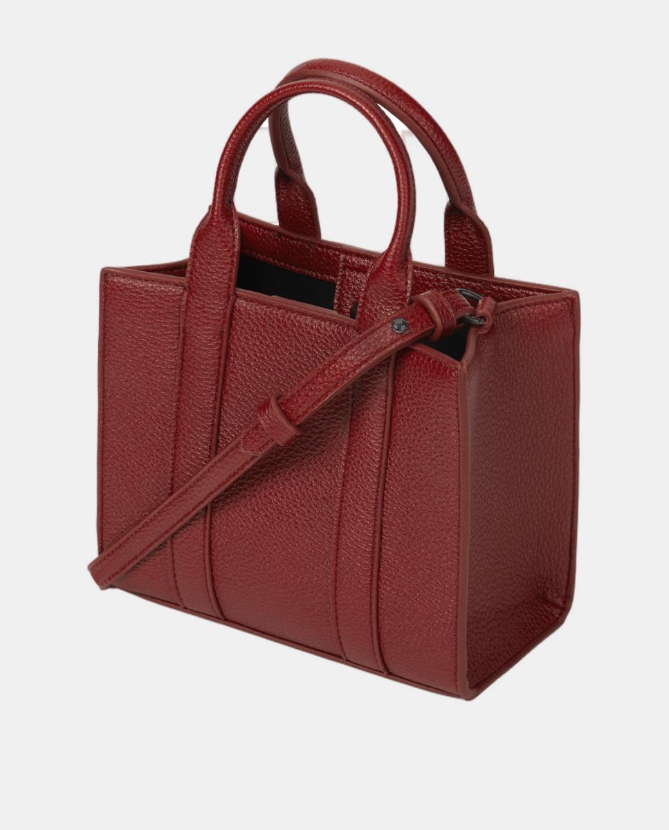 Mala Tipo Tote Mini em Pele Gravada - Pebble Vermelho-2