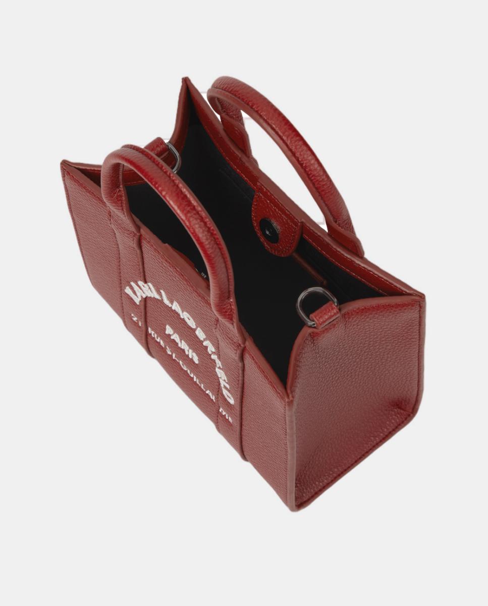 Mala Tipo Tote Mini em Pele Gravada - Pebble Vermelho-4