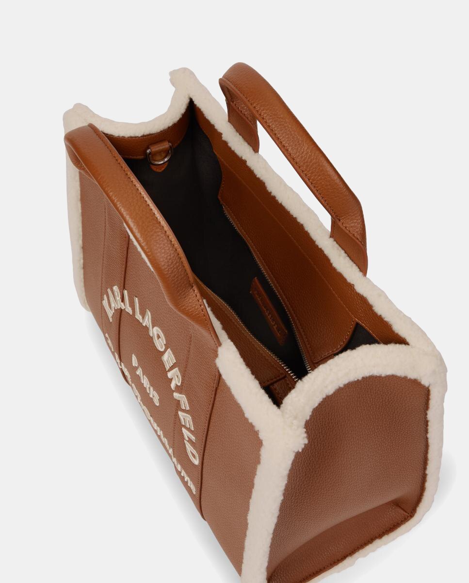 Mala Tipo Tote Média Shearling Castanho caramelo-4