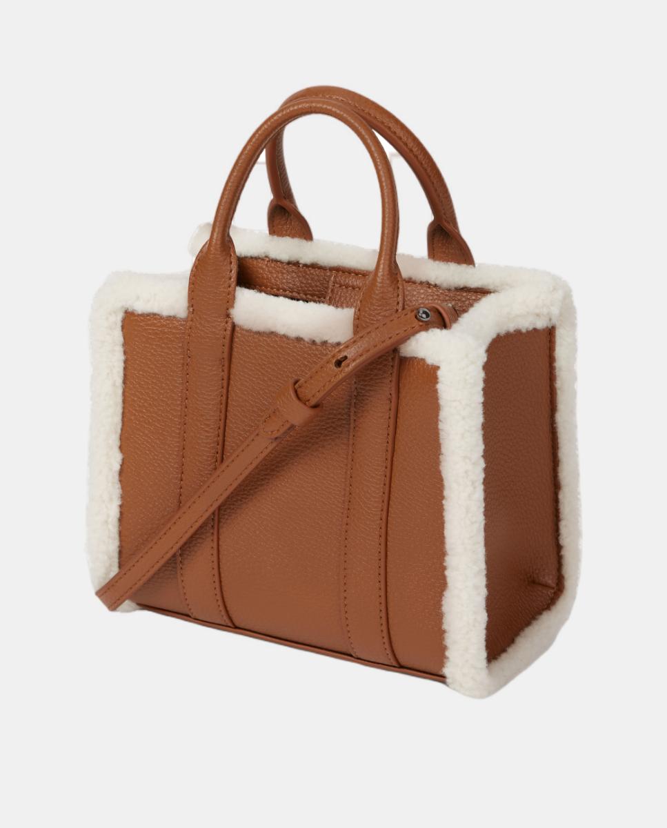 Mala Tipo Tote Mini Shearling Castanho caramelo-2