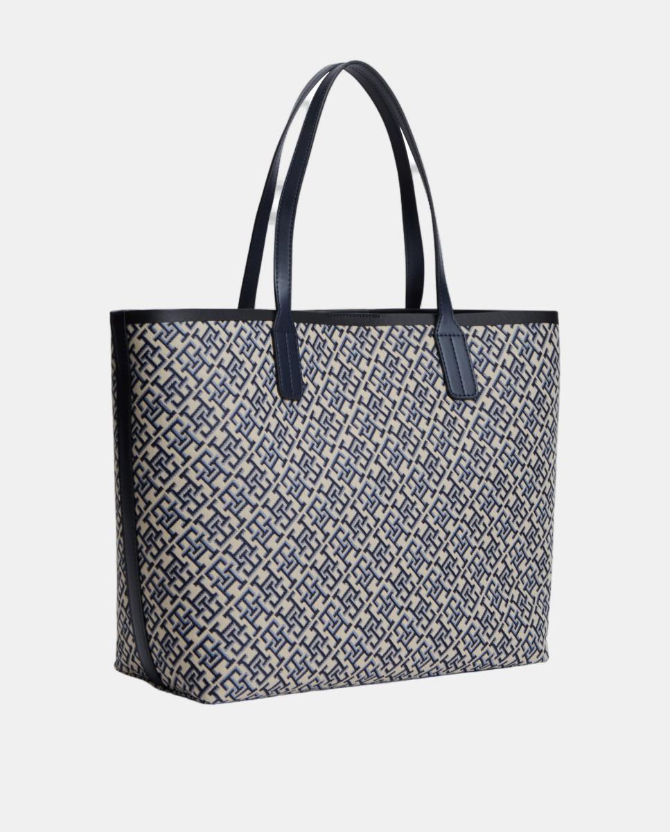 Mala Tipo Tote com Estampado de Monograma Azul-marinho-2