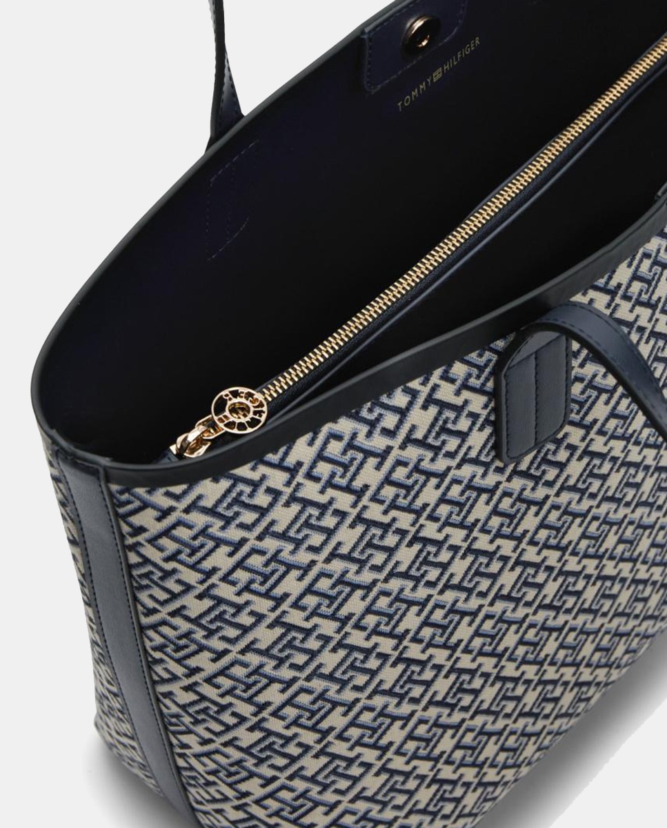 Mala Tipo Tote com Estampado de Monograma Azul-marinho-3