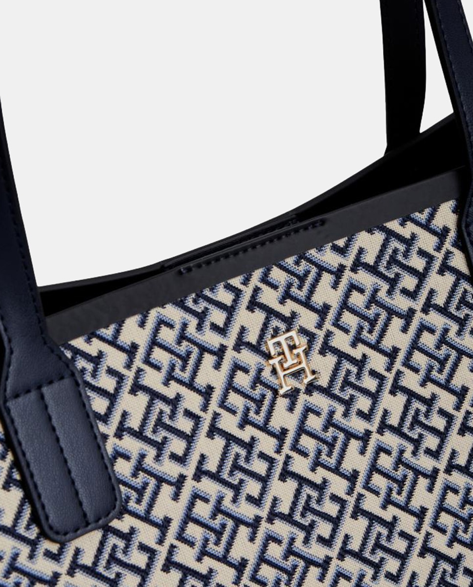Mala Tipo Tote com Estampado de Monograma Azul-marinho-4