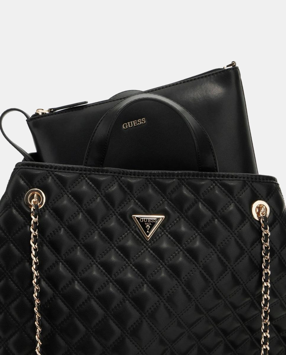 Mala de Ombro Tipo Tote com Fecho Magnético e Pochette Preto-5