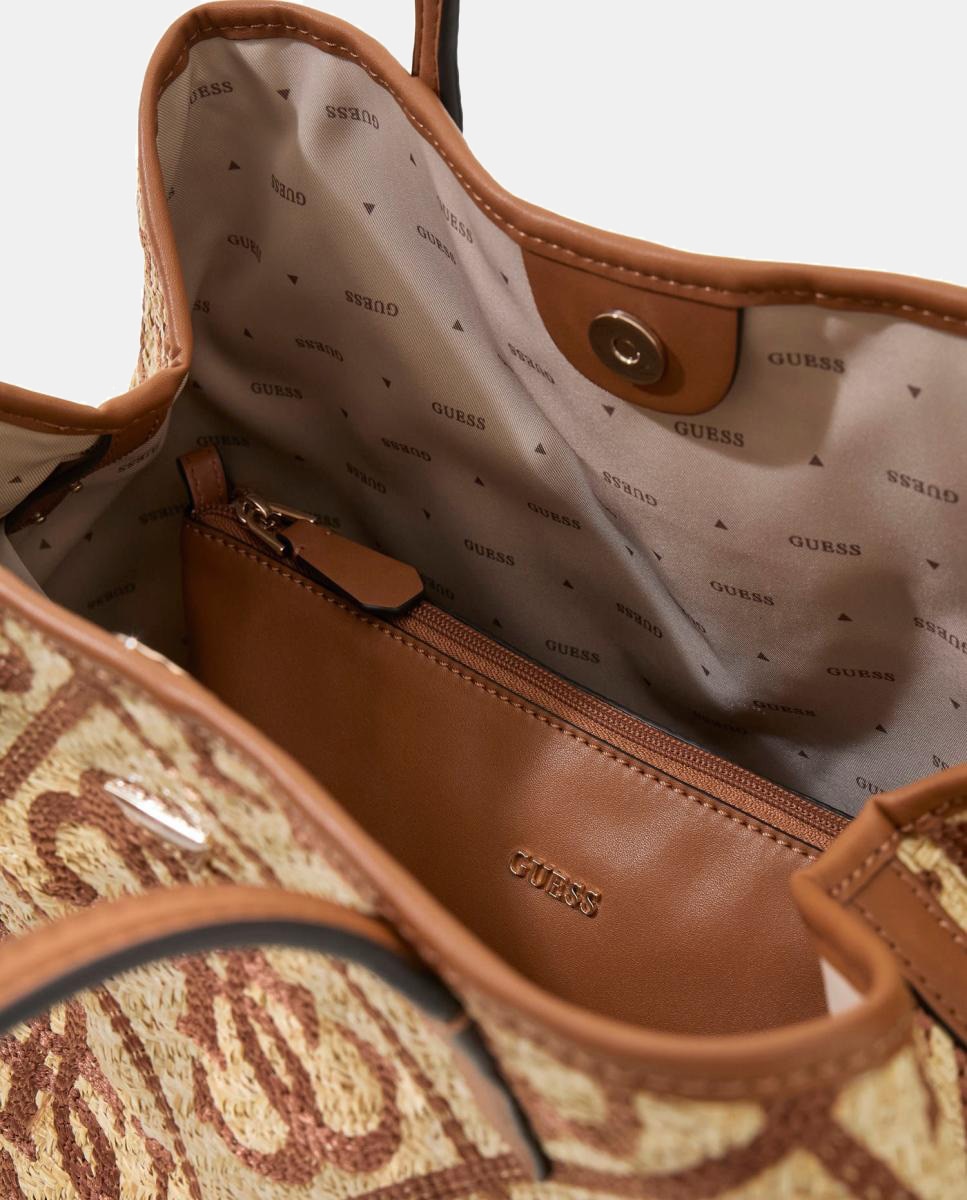 Mala de Ombro Tipo Tote com Fecho Magnético e Pochette Natural-3