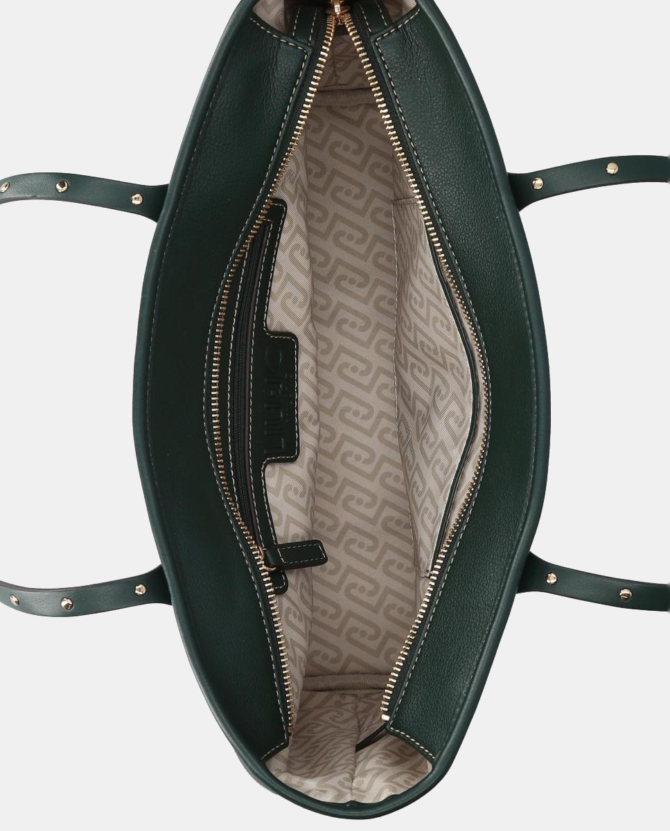 Mala Shopper Média com Fecho de Correr Verde-escuro-3